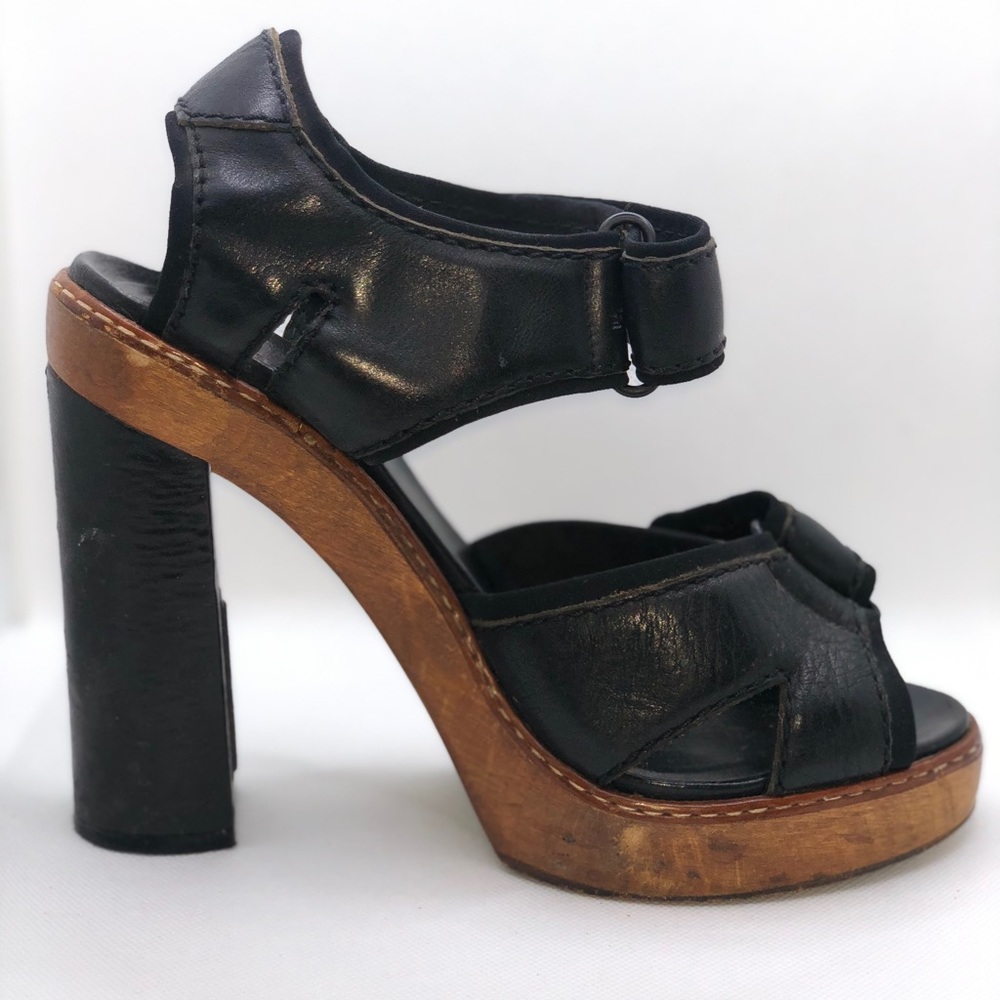 Chloe Black Leather Wood Heel Sandal